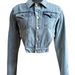 Women's Unique Design Irregular Side Cutout Short Denim Top Indigo Blue Spring/Autumn Workwear Streetwear Style Metal Buttons_mkmklike.com