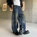 Men's Vintage High Street Distressed Jeans - Parisian Style Straight Leg Denim Pants With Washed Finish_mkmklike.com