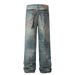 Hip Hop Punk Chain Pendant Printed Jeans Men's Trendy Distressed Washed Ink Splash Personality Straight Long Pants_mkmklike.com