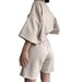 Women's casual suits for women half-sleeved round neck loose short-sleeved drawstring shorts two-piece suit_mkmklike.com