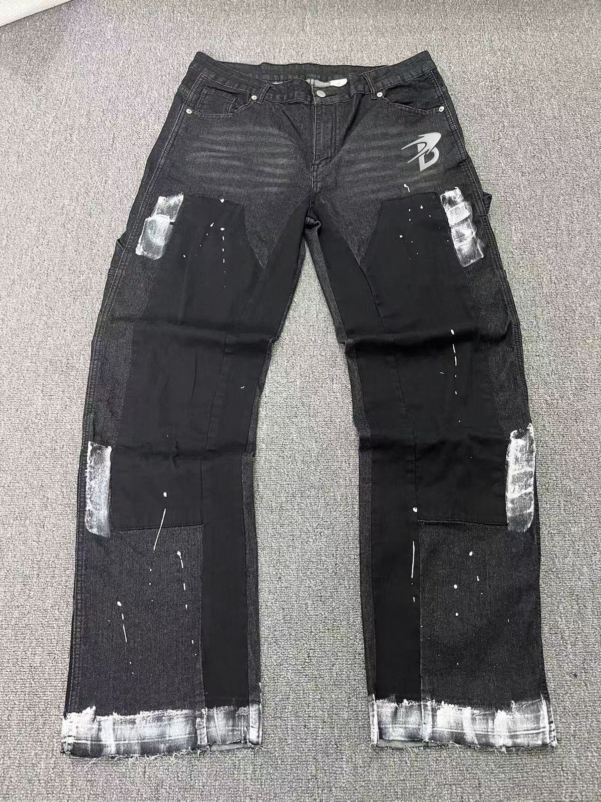 Men's Clothing European And American Style Men's Y2K Patchwork Painted Letter Hot Transfer Straight Leg Jeans_mkmklike.com