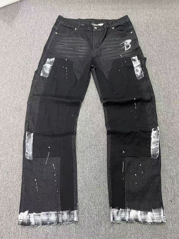 Men's Clothing European And American Style Men's Y2K Patchwork Painted Letter Hot Transfer Straight Leg Jeans_mkmklike.com