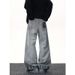 "Unisex Vintage Washed Distressed Jeans – High Street Winter Denim With Letter Print, Relaxed Straight-Leg Micro Flare | Retro Comfort "_mkmklike.com