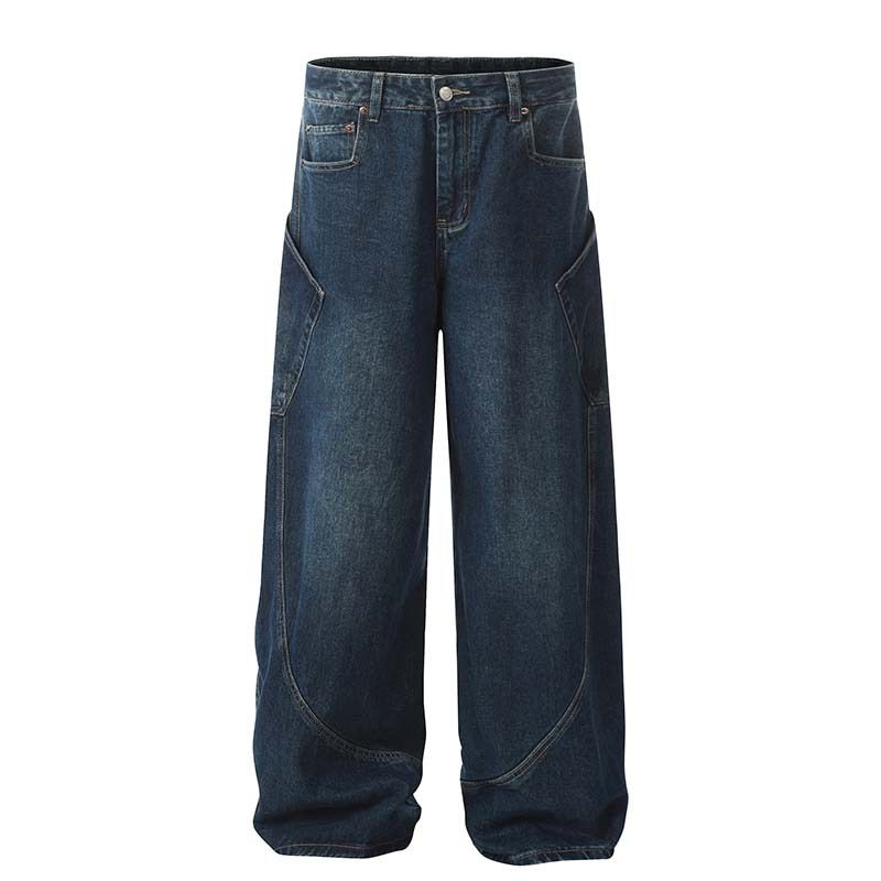 Streetwear Asymmetrical Patchwork Jeans – Unisex Baggy Denim Pants With Curved Hem (Blue, S-XXL)_mkmklike.com