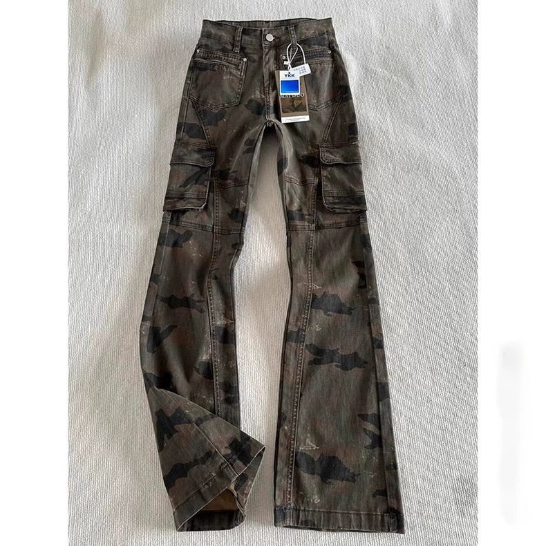 Pulse European And Hip Hop Camouflage Jeans For Men Clean Fit Logging Workwear American Retro Flared Pants_mkmklike.com