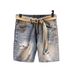 Vintage Distressed Denim Shorts For Men - Relaxed Fit Patchwork Cargo Shorts With Ripped Details, Light Blue_mkmklike.com