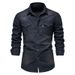 European Casual Solid Color Men's Denim Long Sleeved Shirt_mkmklike.com