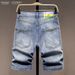 Men's Light Color Graffiti Denim Capri Shorts Stretchy Slim Fit Ripped Distressed mid Length Trendy Summer Versatile Jeans_mkmklike.com