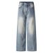 Men's Clothing High Street Vibe Washed Jeans Men's Retro Worn Dirty Stained Wide Leg Pants Loose Straight Trousers Men's Wear_mkmklike.com