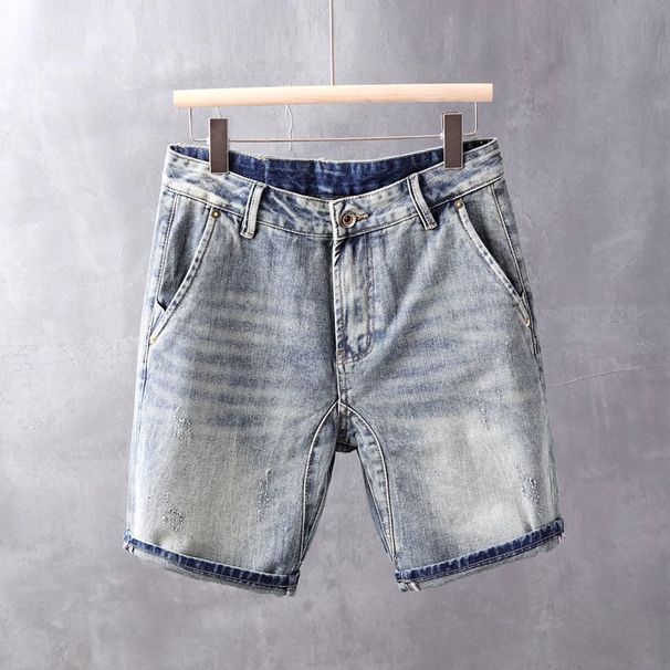 Washed Light Colored Denim Shorts Men's Summer Thin Korean Style Trendy Slim Fit Versatile Five Point Shorts_mkmklike.com