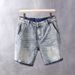 Washed Light Colored Denim Shorts Men's Summer Thin Korean Style Trendy Slim Fit Versatile Five Point Shorts_mkmklike.com