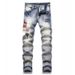 Trendy Personality Casual New Style Men's Slim Fit Embroidered Jeans With Patches And Ripped Details_mkmklike.com
