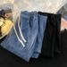 Multi-Pocket Workwear Jeans – Hong Kong Style Loose Fit With Drawstring Waist (Blue/Black)_mkmklike.com