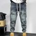 Retro Washed Blue Jeans Men's Spring And Summer Trendy Brand Loose Tied Feet Harlan Pants Ruffian Handsome Breasted Casual Pants_mkmklike.com