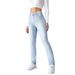 Women's Clothing Slim Fit Straight Leg Jeans Simple Design Stretch Slim Fit Straight Leg Jeans - High Waist Comfort Denim Pants With Medium Wash Blue_mkmklike.com