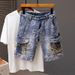 Men's Clothing New Denim Shorts Men's Trendy Brand Shorts Loose Straight Youth Mid Length Pants Personality Breeches Men_mkmklike.com