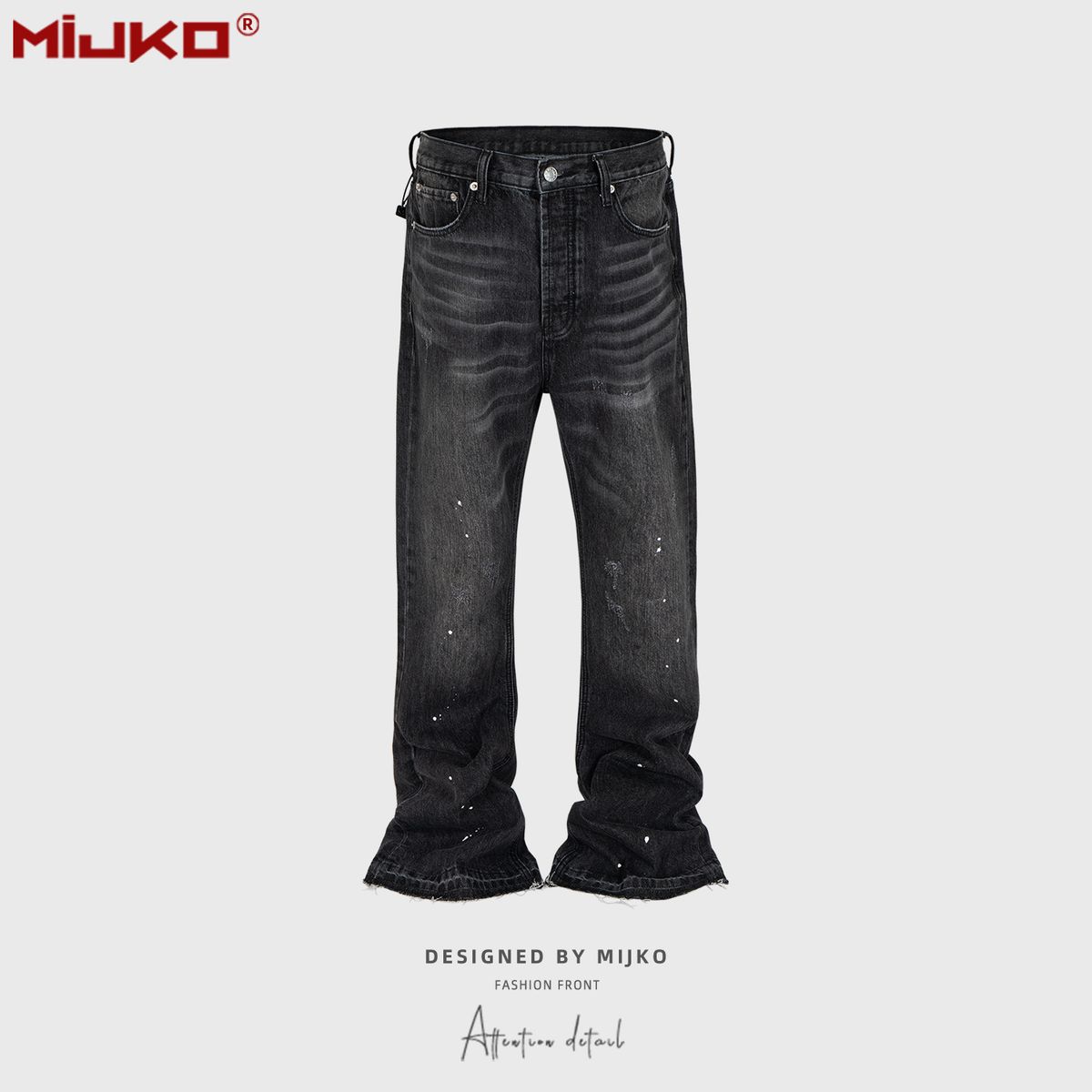 MIJKO Men's And Women's Ink Splash Flared Cat Whiskers Jeans Unisex American Retro Textured Slim Fit Long Pants Trendy_mkmklike.com