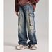 Men's Clothing Trousers Sports Button Denim Retro Lazy Distressed Straight Work Jeans Teenagers Multi Pocket_mkmklike.com