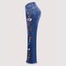 High-Waisted Retro Dark Blue Embroidered Flared Jeans Floor-Length Pants All Seasons Women's Cross-Border Style_mkmklike.com