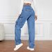 K New Retro Mid Waist Multi Pocket Workwear Jeans For Women's Casual Straight Leg Pants_mkmklike.com