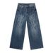 Men's Streetwear Vintage Washed Wide Leg Straight Denim Jeans With Lightning Print | Trendy Korean Style Loose Fit Cotton Blend Pants_mkmklike.com
