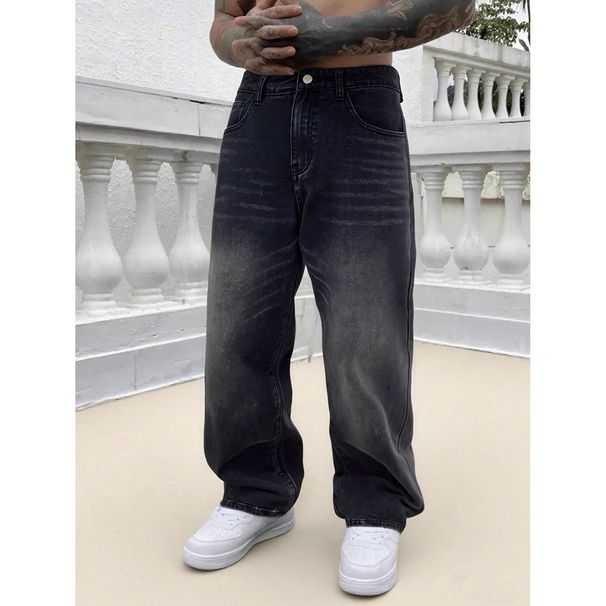 Men's High Street Vintage Jeans - Loose Fit Straight Leg Casual Pants For Spring & Fall (Black-Gray, Blue, S-Xxxl)_mkmklike.com