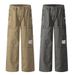 Men's Cargo Pants With Distressed Pockets, Loose Straight-Leg Design, Vibe Punk High Street Trend Washed Jeans_mkmklike.com
