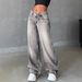 Retro Distressed High-Waisted Loose Fit Straight Leg Jeans For Women – Vintage Wide Leg Denim Pants_mkmklike.com
