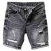 Men's Clothing Ripped Denim Shorts Men's Summer New Style Black And Gray Slim Straight Pants High Street All Match Shorts_mkmklike.com