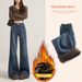 Melard Coffee Color Flared Jeans For Women American Retro Style Autumn Winter Fleece Lined High Waist Slimming Pants_mkmklike.com