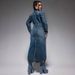 K Women's Lapel Button Long Sleeved Slit New Denim Long Dress_mkmklike.com