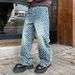 Men’s Slim Fit Stretch Jeans – Vintage Washed, Light Blue, Distressed Details (S-3XL, Cotton Blend, Retro Style)_mkmklike.com