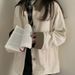 Beige Work Jacket Women, Spring/autumn 2026 New Vintage Hong Kong Style, High-end Feel, Oversized Top For Petite_mkmklike.com