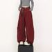 Men's High Street Deconstructed Jeans - Wide-Leg Cargo Pants With Asymmetrical Hem (Wine Red/Black)_mkmklike.com