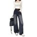 Korean Style Women's Distressed Retro Denim Jeans Loose Fit Straight Leg Floor Length Trousers for Spring Autumn Cleanfit_mkmklike.com