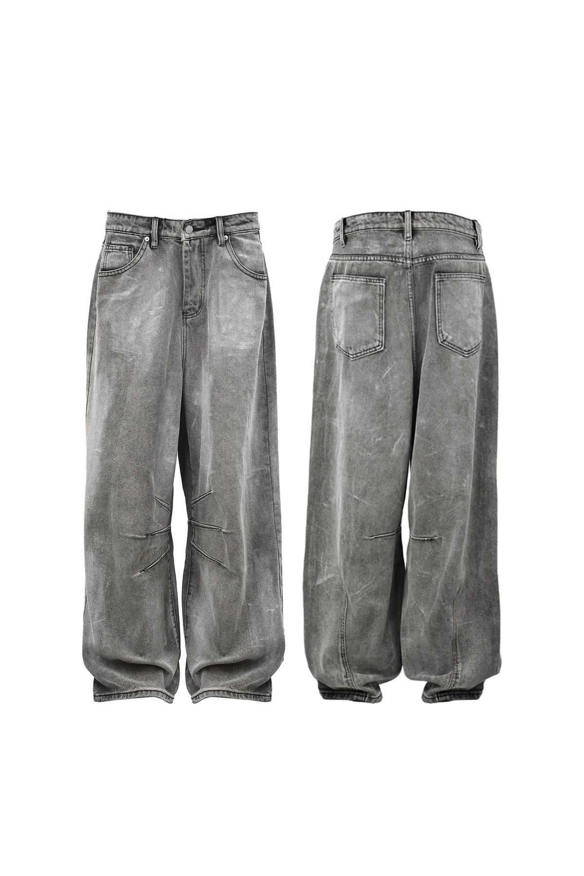 Men's High Street Washed Distressed Gradient Jeans - Loose Fit Wide Leg Casual Trousers For Spring & Autumn_mkmklike.com