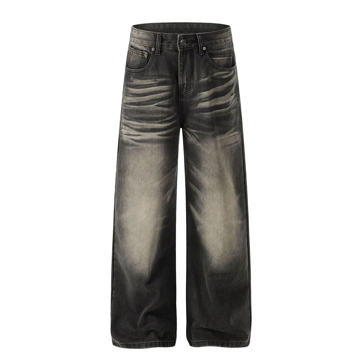 Men's Loose Fit Jeans High Street Style Hand Washed Whisker Texture Design Denim For Men And Women_mkmklike.com