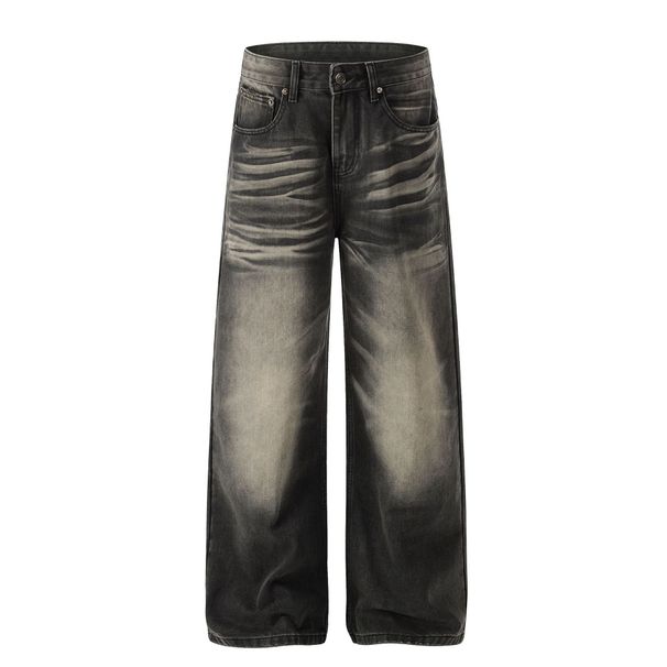 Men's Loose Fit Jeans High Street Style Hand Washed Whisker Texture Design Denim For Men And Women_mkmklike.com
