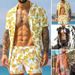 European and American cross-border men's casual loose Hawaiian beachwear three-color printed short-sleeved suit casual two-piece set_mkmklike.com