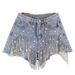 K New Women's Shorts With Holes, Tassels, Chains, Pearls, Sexy Women's Denim Shorts_mkmklike.com
