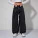 Women's Relaxed Wide-Leg Jeans | Mid-Rise Zip-Fly | Soft Washed Gray Denim | Office & Casual Wear_mkmklike.com