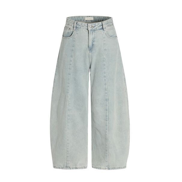 Heavy-duty Washed Denim Men's Punk Street Fashion Banana Scimitar Wide-leg Pants Distressed Deconstructed Split Trousers_mkmklike.com