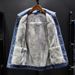 Men's Clothing Men's Fleece-Lined Denim Jacket - Slim Fit Winter Casual Coat With Stand Collar (Light Blue & Dark Blue, Sizes M-5XL)_mkmklike.com