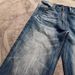 Men's Clothing Retro Dark Blue Lightning Cracked Jeans Loose Wide Leg Pants Washed Straight Flared Pants_mkmklike.com