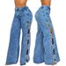 Women's Straight Leg Denim Jeans European Size Bow Hollow Detail Relaxed Everyday Wear Versatile Comfortable Feshion Trend_mkmklike.com