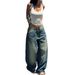 Women's Clothing Retro Blue Loose Straight Leg Jeans For Women Spring And Summer For Formal & Casual For Women_mkmklike.com