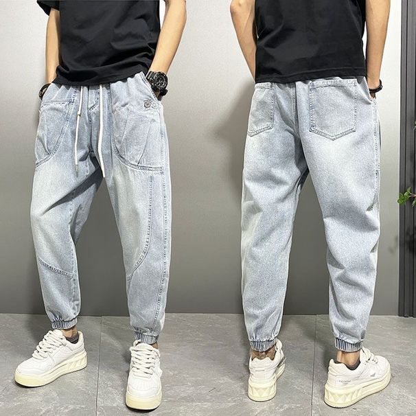 Men's Light Blue Relaxed Fit Washed Denim Jeans - Summer Casual Straight Leg Harem Pants For Teen Boys (M-3xl)_mkmklike.com