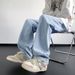 Men's American Style Minimalist Washed Drawstring Jeans Trendy High Street Loose Straight Leg Cotton Pants For Teenagers Spring_mkmklike.com