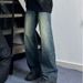 Suitable For All Seasons American Dark Blue Jeans For Tall Men Vibe Style Straight Flared Wide Leg Pants_mkmklike.com
