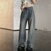 -Inspired Wide Leg Jeans For Women - Glam Rhinestone Embellished High Waist Flared Denim Pants With Vintage Wash_mkmklike.com